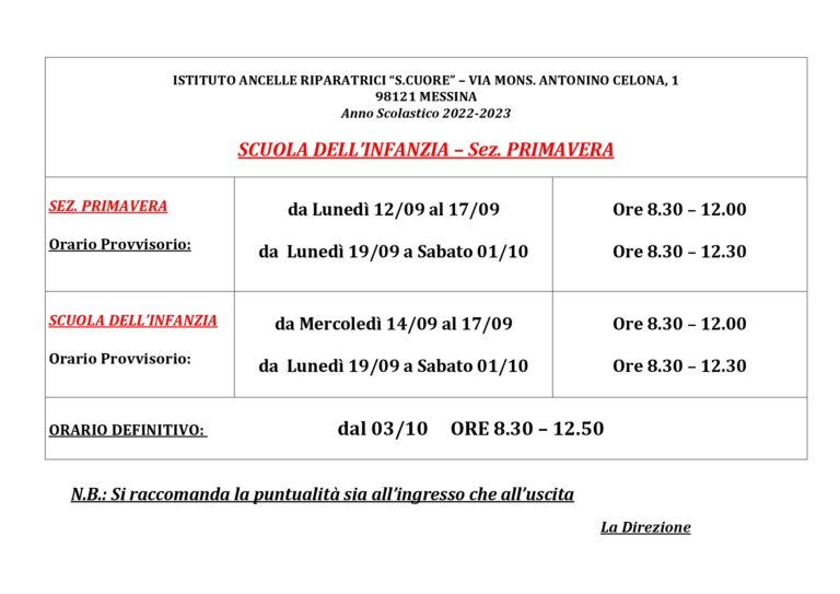 ORARIO SCOLASTICO INFANZIA E PRIMARIA ANNO 2022/2023 | Istituto ...